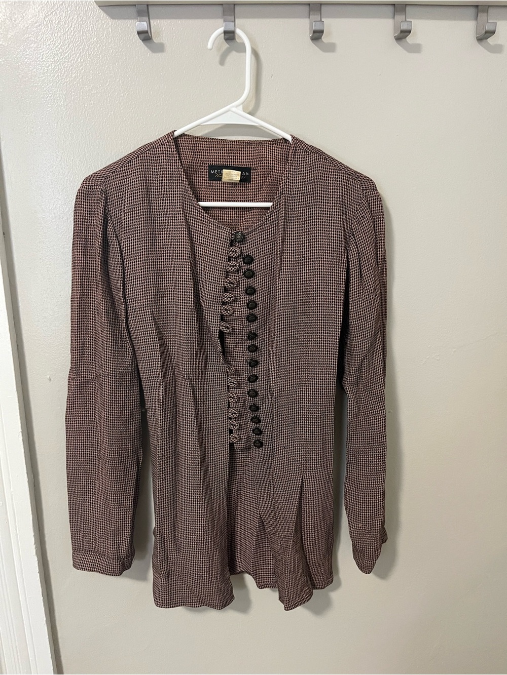 & Other Stories Brown Houndstooth Button-Up Blouse